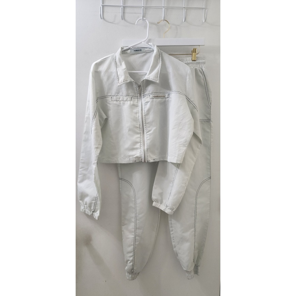 Maniere De Voir White Contrast Stitch Tracksuit Set Jacket Joggers Womens US 10